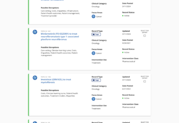 screenshot of database search results card view