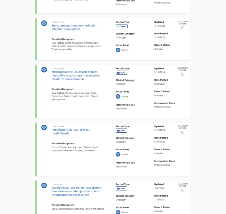 screenshot of database search results card view