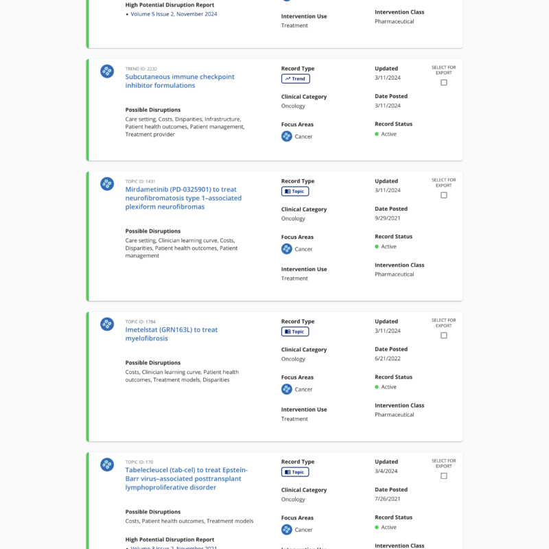 screenshot of database search results card view